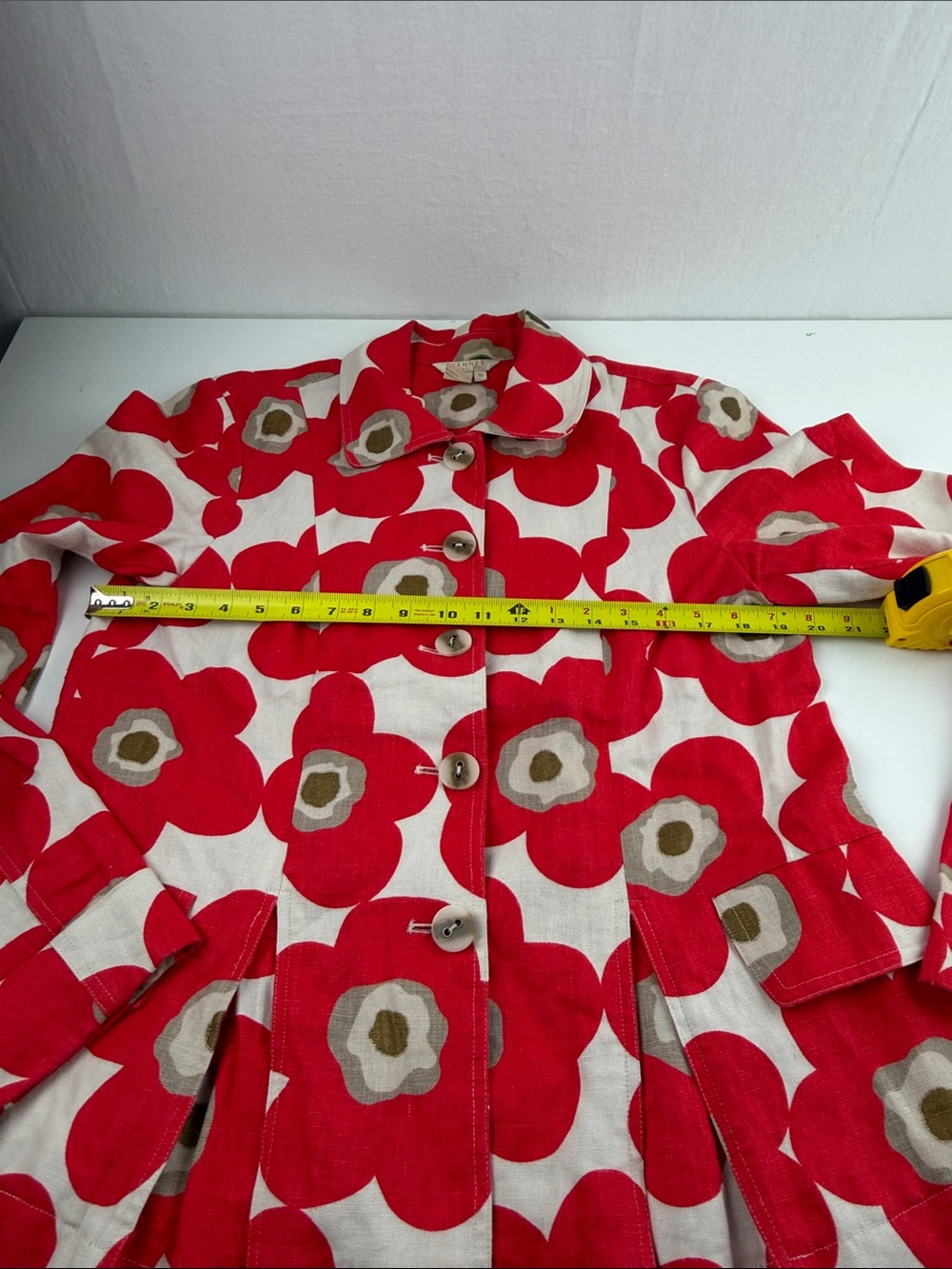 SPANNER for Tall Girl Red Floral Button Down Linen Blazer - Picture 6 of 9